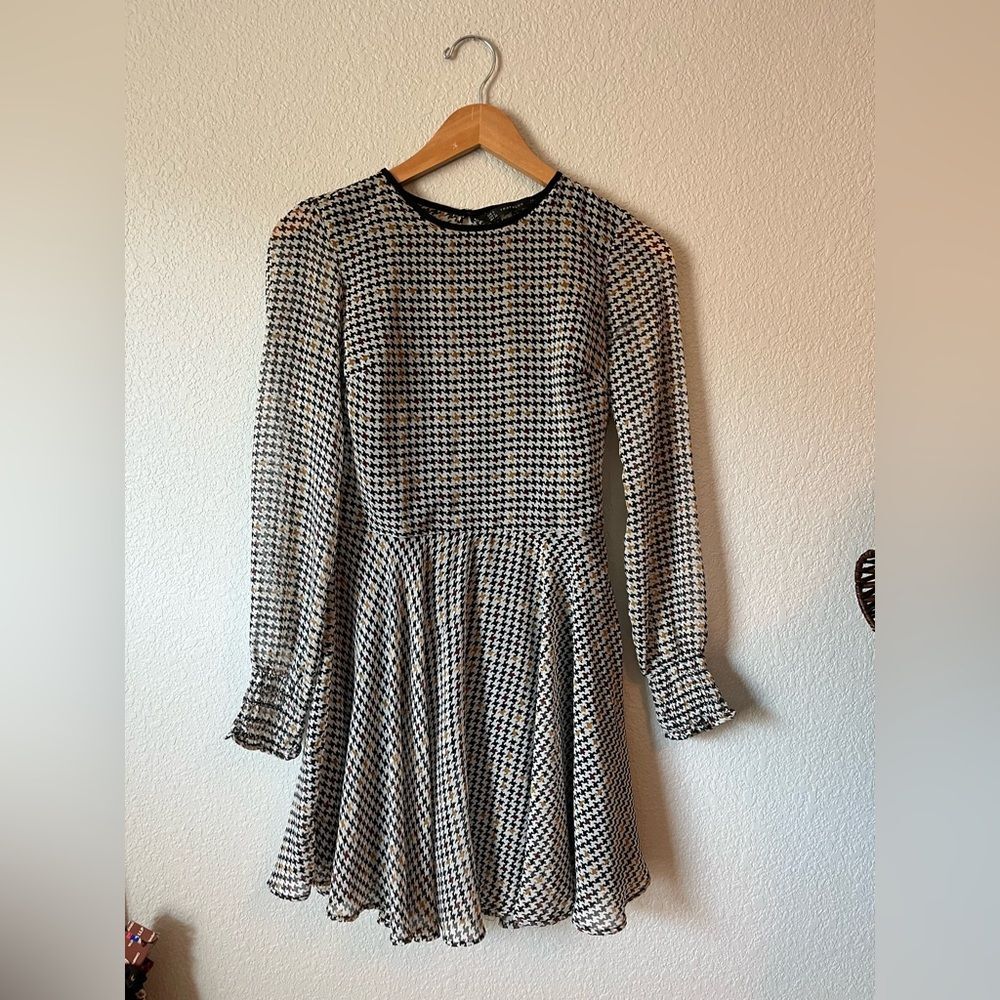 Zara Trafaluc Houndstooth Dress size S plaid preppy fall colors lined
